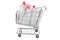Detergent, cleaning products inside shopping cart, 3D rendering