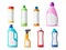 Detergent color mockup. Different domestic cleaners containers, sanitary liquid products, realistic bottles with blank
