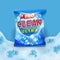 Detergent vector design on bag package with realistic foam on background