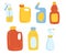 Detergents bottles vector cartoon set. Cleaning products cleaning supplies for home, household. Plastic bottles different shapes