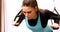 Determined beautiful Caucasian woman exercising in fitness studio 4k