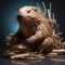 A determined beaver constructing an intricate wood art sculpture by AI generated