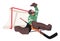 Determined Hockey Goalkeeper Guards The Net With Focused Intensity, Clad In Vibrant Gear, Cartoon Vector Illustration