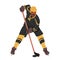 Determined Hockey Player Clad In Vibrant Gear, Skillfully Maneuvers The Puck On The Ice, Character Showcasing Agility