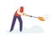 Determined Man In Winter Attire Diligently Shovels Snow From A Quaint Neighborhood Street, Vector Illustration