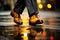 Determined Stride of Businessman in Polished Dress Shoes on Urban Street. Generative Ai