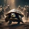 A determined turtle with a shield, leading a group of superhero animals into battle4