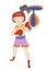 Determined young girl boxer wearing colorful red boxing gloves working out in a gym punching the pummel bag isolated on