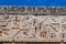 Detil of the stonework at the Palacio del Gobernador Governor`s Palace building in the ruins of the ancient Mayan city