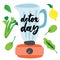 Detox day - text on mixer. cucumber, apple, lemon, greens - health smoothie. Hand drawn flat cartoon vector illustration isolated