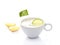 Detox diet, yoghurt in cup with lemon and flag text time to detox on white background