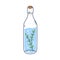 Detox infused water with rosemary leaf. Carbonated aromatic aqua drink in glass bottle closed with cork. Summer soda