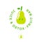 Detox, Juice and Fruit bar logo. Green Pear with cocktail straw and leaf.
