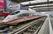 A Deutche Bahn DB Intercity Express ICE train waits at a platform at Munich Railway Station