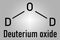 Deuterium oxide or heavy water molecule. Skeletal formula.