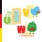 Deutsch alphabet. Door, bird, watermelon. Vector letters and characters
