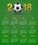 Deutsch calendar 2018 Soccer theme, linen back soccer ball calendar for 2018 on green linen texture. Football theme.