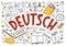 Deutsch. Translation: `German`. German language hand drawn doodles and lettering.