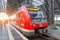 Deutsche Bahn intercity train locomotive stopping at platform of Hauptbahnhof Central Station. Germany, Frankfurt am Main. 14