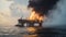 Devastating Oil Rig Fire in the Middle of the Sea: Offshore Platform Burning Catastrophe with Fire and Smoke