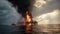 Devastating Oil Rig Fire in the Middle of the Sea: Offshore Platform Burning Catastrophe with Fire and Smoke