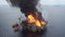 Devastating Oil Rig Fire in the Middle of the Sea: Offshore Platform Burning Catastrophe with Fire and Smoke