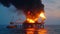 Devastating Oil Rig Fire in the Middle of the Sea: Offshore Platform Burning Catastrophe with Fire and Smoke