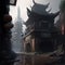 Devastation in China. Traditional structure in China. Generative AI