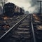 Devastation Chronicles: Charred Train Amidst Ruined Tracks and Ember Sparks