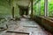 Devastation in corridor of abandoned school in large resettled village of Pogonnoye in exclusion zone of Chernobyl nuclear power