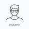 Developer line icon. Vector outline illustration of man in glasses. Hipster student pictorgam