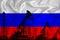 Developing Flag of Russia. Silhouette of drilling rigs and oil rigs on a flag background. Oil and gas industry. The concept of oil