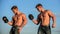 Developing muscular strength and power. strong and fit men bodybuilders. twins muscular men. athletic man sexy body