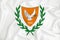 A developing white flag with the coat of arms of Cyprus. Country symbol. Illustration. Original and simple coat of arms in