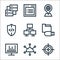 development line icons. linear set. quality vector line set such as target, cloud network, analytics, usb drive, servers, shield,