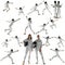 Development of movements in sport training. Two girls, young fencers training isolated over white background.
