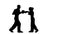 Development of straight kicks kickboxing on boxing paws. Silhouette. White background