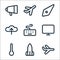 device line icons. linear set. quality vector line set such as plane, rocket, temperature, monitor, keyboard, upload, compass,