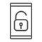 Device unlock line icon, technology and protection, unlocked sign, vector graphics, a linear pattern