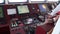 Devices of control ship in captain cabin. Closeup.