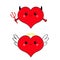 Devil Angel Evil amour. Red heart face head icon set. Trident horn wing nimbus. Cute cartoon kawaii character. Happy Valentines da