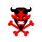 Devil and crossbones. Red demon face and bone. Satan sign