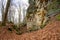 Devil Gorge at the Eifel, Teufelsschlucht with mighty boulders and canyon, hiking trail in Germany, sandstone rock formation,