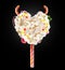 Devil heart Milk shake lolipop with sweets and whipped cream, front view. Sweet devil lolipop concept with whipped cream