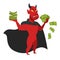 Devil with money in black cloak isolated character