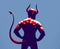 Devil muscular strong man with horns and tail from back view vector illustration, powerful demon, the evil is strong, animal part