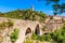 The Devil`s Bridge in the medieval village of Olargues, in Herault, in Occitanie, France