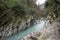 Devil`s gate canyon. Mountain river Khosta. The yew and boxwood grove of the Caucasian Biosphere Reserve, Russia