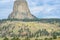 Devil`s Tower monument in northeast Wyoming, USA. Travel America. Closeup.