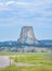 Devil`s Tower monument in northeast Wyoming, USA. Travel America. Vertical layout.